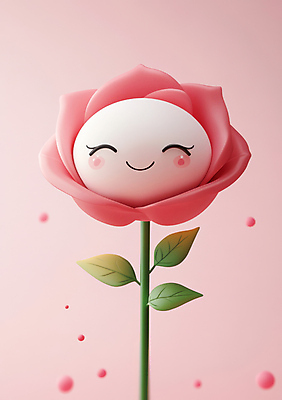 JPG 편집이미지 분홍색 잎 3D캐릭터 미소 사람없음 장미 3D 귀여움 원형 편집3D AI컴퓨터그래픽 AI콘텐츠 도형 식물 캐릭터 꽃 컬러 컨셉 표정 디지털합성 파일형식