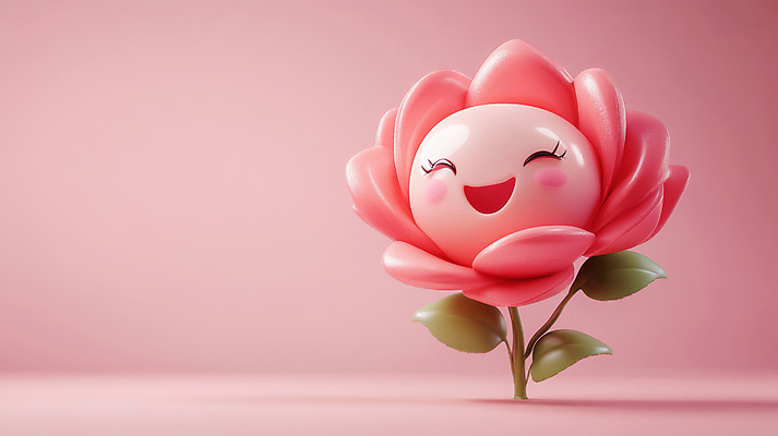 JPG 편집이미지 분홍색 잎 3D캐릭터 미소 사람없음 장미 3D 귀여움 광택 편집3D AI컴퓨터그래픽 AI콘텐츠 식물 캐릭터 꽃 컬러 컨셉 표정 디지털합성 파일형식