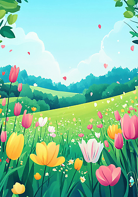 JPG 나무 구름 꽃잎 일러스트 봄꽃 자연 하늘 잔디 초원 사람없음 봄풍경 풀잎 국내일러스트 AI일러스트 AI콘텐츠 자연요소 식물 꽃 잎 풍경 봄 풀_식물 생태계 파일형식