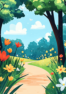JPG 나무 구름 나비 일러스트 봄꽃 자연 하늘 잔디 사람없음 봄풍경 풀잎 숲길 국내일러스트 AI일러스트 AI콘텐츠 자연요소 식물 꽃 길 곤충 잎 풍경 봄 풀_식물 생태계 파일형식