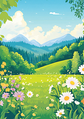 JPG 나무 구름 일러스트 봄꽃 자연 하늘 잔디 초원 사람없음 봄풍경 풀잎 국내일러스트 AI일러스트 AI콘텐츠 자연요소 식물 꽃 잎 풍경 봄 풀_식물 생태계 파일형식