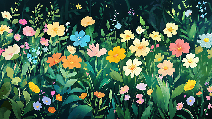 JPG 나무 구름 일러스트 봄꽃 자연 하늘 사람없음 봄풍경 풀잎 국내일러스트 AI일러스트 AI콘텐츠 자연요소 식물 꽃 잎 풍경 봄 풀_식물 생태계 파일형식