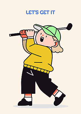 전신 여자 어린이 스포츠 골프 일러스트 한명 들기 소녀 골프채 스윙 베이지색 캡모자 소녀한명만 국내일러스트 일러캐릭터 AI파일 캐릭터 모자_잡화 1 컬러 포즈 모션 골프용품 사람 구기 여자한명만 소녀만 파일형식 벡터