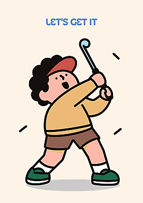 전신 남자 어린이 스포츠 골프 일러스트 한명 들기 소년 골프채 스윙 썬캡 베이지색 소년한명만 국내일러스트 일러캐릭터 AI파일 캐릭터 모자_잡화 1 컬러 포즈 모션 골프용품 사람 구기 남자한명만 소년만 파일형식 벡터