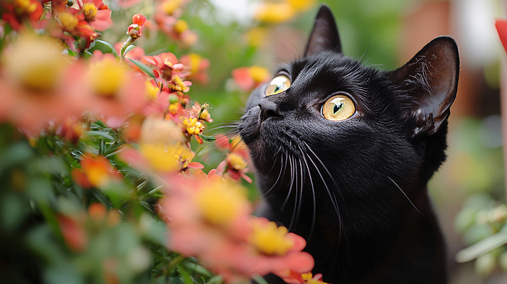 JPG 편집이미지 응시 꽃밭 봄꽃 사람없음 귀여움 고양이 편집실사 AI포토 AI콘텐츠 시선 꽃 컨셉 포유류 반려동물 봄 CG 파일형식