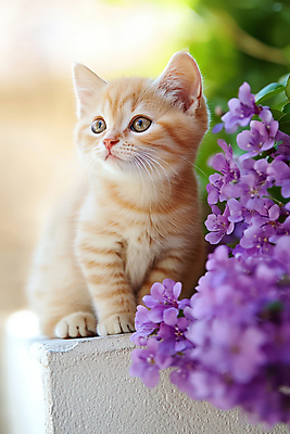 JPG 편집이미지 꽃 새끼 봄꽃 사람없음 귀여움 고양이 편집실사 AI포토 AI콘텐츠 식물 동물 컨셉 포유류 반려동물 봄 CG 파일형식