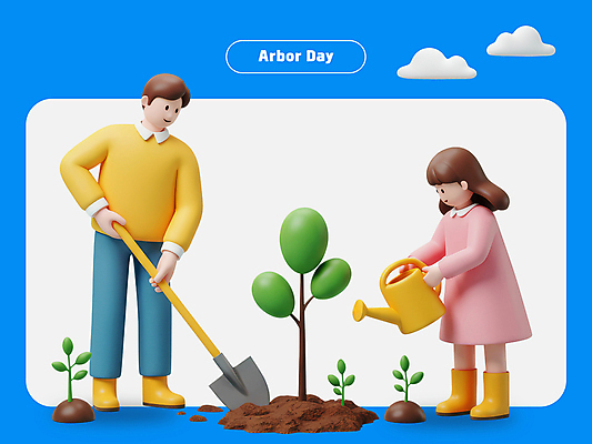 전신 PSD 편집이미지 여자 남자 어린이 장화 들기 소녀 성인 두명 흙 물뿌리개 삽 식목일 나무심기 구름모양 묘목 부녀 편집3D 모양 나무 기념일 딸 신발 가족 모션 사람 3D 아빠 심기 파일형식 구름_자연