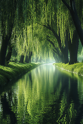 JPG 편집이미지 물결 풍경 사람없음 초록색 물 반사 숲속 강가 버드나무 편집실사 AI포토 AI콘텐츠 자연요소 나무 컬러 강 숲 CG 파일형식