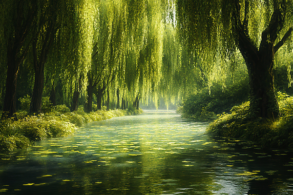 JPG 편집이미지 물결 풍경 사람없음 초록색 물 반사 숲속 강가 버드나무 편집실사 AI포토 AI콘텐츠 자연요소 나무 컬러 강 숲 CG 파일형식