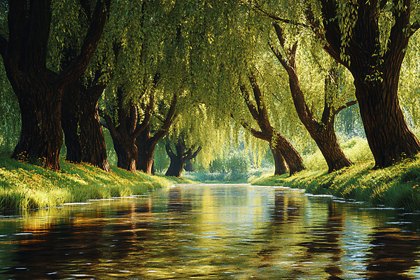 JPG 편집이미지 물결 풍경 사람없음 초록색 물 반사 숲속 강가 버드나무 편집실사 AI포토 AI콘텐츠 자연요소 나무 컬러 강 숲 CG 파일형식