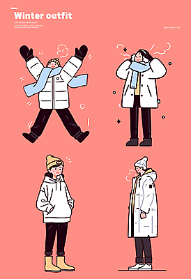 전신 여자 패션 남자 장갑 겨울 일러스트 부츠 미소 여러명 성인 빨간색 반짝임 목도리 점퍼 수증기 귀마개 겨울옷 비니 방한의류 아우터 눈내림 성인만 국내일러스트 일러캐릭터 AI파일 캐릭터 모자_잡화 잡화 옷 계절 컬러 다수 신발 모션 눈_날씨 표정 사람 외투 파일형식 벡터