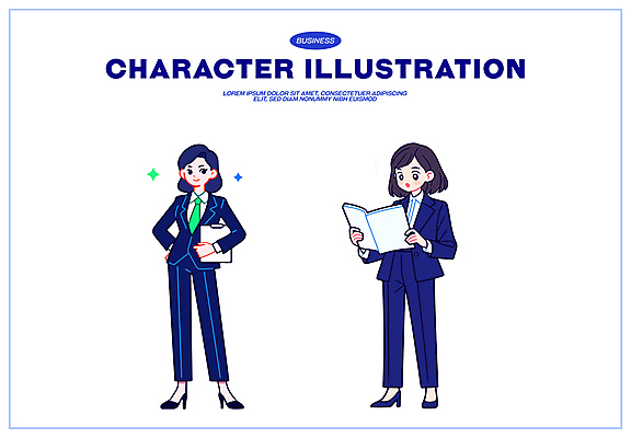 전신 응시 여자 허리손 일러스트 미소 들기 정장 성인 두명 파란색 반짝임 업무 직장인 비즈니스우먼 비즈니스캐릭터 서류판 성인여자만 일러캐릭터 AI파일 직업 캐릭터 시선 옷 컬러 포즈 비즈니스 모션 표정 사람 사무용품 작업 여자만 성인만 파일형식 벡터