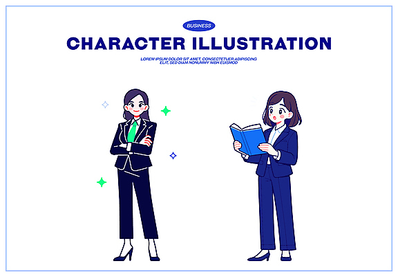 전신 응시 여자 일러스트 미소 들기 정장 성인 두명 책 파란색 반짝임 팔짱 업무 직장인 비즈니스우먼 비즈니스캐릭터 성인여자만 일러캐릭터 AI파일 직업 캐릭터 시선 옷 컬러 비즈니스 모션 표정 사람 작업 여자만 성인만 파일형식 벡터