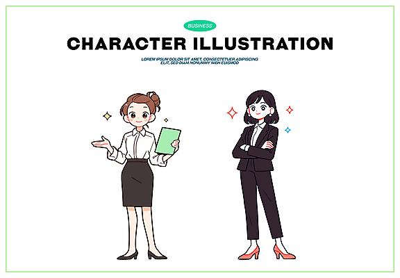 전신 여자 일러스트 미소 들기 정장 성인 두명 반짝임 손들기 팔짱 검은색 업무 직장인 비즈니스우먼 비즈니스캐릭터 문서 성인여자만 일러캐릭터 AI파일 직업 캐릭터 옷 컬러 비즈니스 모션 표정 사람 작업 여자만 성인만 파일형식 벡터