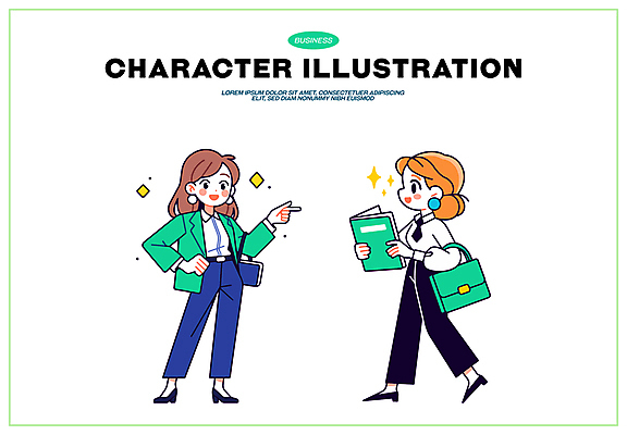 전신 여자 허리손 서류가방 일러스트 미소 들기 정장 성인 두명 책 연두색 반짝임 걷기 가리킴 업무 직장인 비즈니스우먼 비즈니스캐릭터 성인여자만 일러캐릭터 AI파일 직업 캐릭터 옷 포즈 가방 비즈니스 모션 표정 사람 손짓 초록색 작업 여자만 성인만 파일형식 벡터