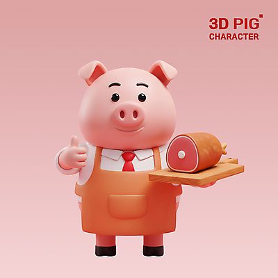 PSD 편집이미지 분홍색 3D캐릭터 돼지고기 미소 들기 사람없음 3D 앞치마 돼지캐릭터 따봉 나무도마 편집3D 캐릭터 컬러 동물캐릭터 모션 도마 표정 육류 목재 최고 돼지 디지털합성 파일형식
