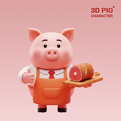 PSD 편집이미지 분홍색 3D캐릭터 돼지고기 미소 들기 사람없음 3D 요리사 앞치마 돼지캐릭터 따봉 나무도마 편집3D 직업 캐릭터 컬러 동물캐릭터 모션 도마 표정 육류 목재 최고 돼지 디지털합성 파일형식