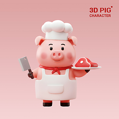 PSD 편집이미지 그릇 분홍색 3D캐릭터 요리사모자 돼지고기 미소 들기 사람없음 3D 앞치마 돼지캐릭터 식칼 편집3D 캐릭터 모자_잡화 식기 컬러 동물캐릭터 모션 주방용품 표정 육류 요리사 돼지 디지털합성 파일형식