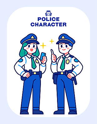전신 여자 남자 허리손 일러스트 직업캐릭터 미소 들기 성인 두명 파란색 반짝임 스마트폰 가리킴 경찰복 여경 경찰모자 경찰차 성인만 일러캐릭터 AI파일 직업 캐릭터 모자_잡화 컬러 포즈 유니폼 모션 자동차 표정 사람 손짓 핸드폰 스마트기기 경찰 파일형식 벡터