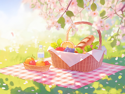 JPG 여유 잎 오렌지 일러스트 포도 잔디 사람없음 햇빛 평화 벚꽃 나뭇가지 배 사과 바게트 물병 돗자리 체크무늬 봄소풍 음식바구니 국내일러스트 AI일러스트 AI콘텐츠 나무 식물 꽃 감정 음식 빵 컨셉 무늬 과일 태양 소풍 바구니 봄 물통 파일형식