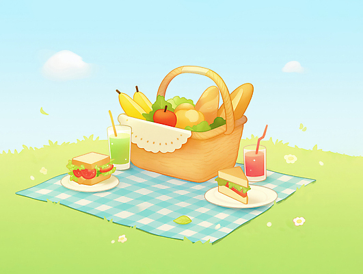 JPG 구름 여유 음료 일러스트 잔 바나나 샌드위치 빨대 잔디 사람없음 햇빛 평화 사과 바게트 돗자리 체크무늬 봄소풍 음식바구니 국내일러스트 AI일러스트 AI콘텐츠 자연요소 식물 식기 감정 음식 빵 컨셉 무늬 과일 태양 소풍 바구니 봄 파일형식