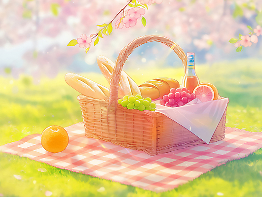 JPG 여유 음료 일러스트 포도 잔디 사람없음 햇빛 평화 벚꽃 나뭇가지 바게트 자몽 돗자리 체크무늬 봄소풍 음식바구니 국내일러스트 AI일러스트 AI콘텐츠 나무 식물 꽃 감정 음식 빵 컨셉 무늬 과일 태양 소풍 바구니 봄 파일형식