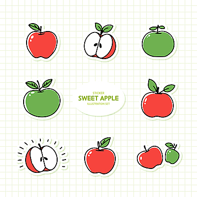 스티커 잎 일러스트 단면 사람없음 세트 사과 격자 풋사과 엘리먼트 국내일러스트 AI파일 식물 무늬 과일 파일형식 벡터