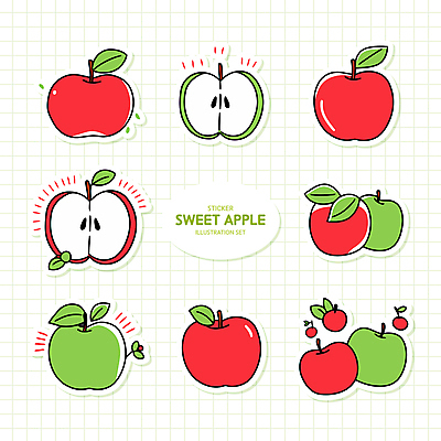 스티커 잎 일러스트 단면 사람없음 세트 사과 격자 풋사과 엘리먼트 국내일러스트 AI파일 식물 무늬 과일 파일형식 벡터