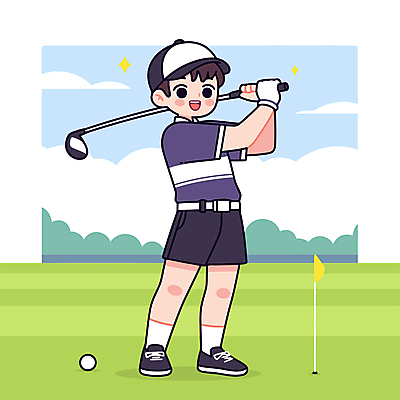 전신 구름 모자 남자 어린이 일러스트 골프장 골프공 한명 미소 들기 소년 잔디 취미 골프채 깃발 스윙 소년한명만 국내일러스트 AI파일 자연요소 식물 1 잡화 포즈 골프 공 스포츠시설 모션 골프용품 표정 사람 남자한명만 소년만 파일형식 벡터