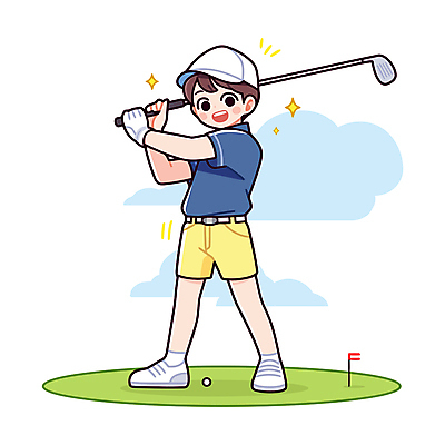 전신 구름 남자 어린이 일러스트 골프장 골프공 한명 미소 들기 소년 잔디 취미 반짝임 골프채 깃발 스윙 소년한명만 국내일러스트 AI파일 자연요소 식물 1 포즈 골프 공 스포츠시설 모션 골프용품 표정 사람 남자한명만 소년만 파일형식 벡터