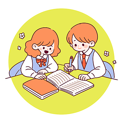 여자 어린이교육 남자 꽃 교복 어린이 의자 일러스트 미소 들기 소녀 소년 상반신 두명 책 초록색 친구 학습 펜 책상 교과서 어린이만 국내일러스트 AI파일 식물 옷 교육 컬러 가구 관계 모션 교재 표정 사람 필기구 파일형식 벡터