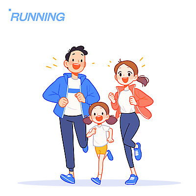 전신 여자 남자 어린이 일러스트 가족 건강 미소 소녀 성인 세명 달리기 즐거움 유산소운동 러닝 일러캐릭터 AI파일 캐릭터 감정 관계 모션 표정 사람 운동 파일형식 벡터