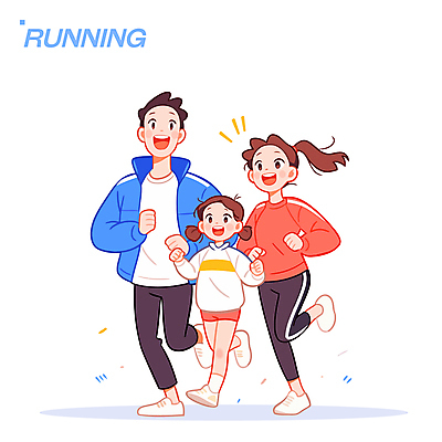 전신 여자 남자 어린이 일러스트 가족 건강 미소 소녀 성인 세명 달리기 즐거움 유산소운동 러닝 일러캐릭터 AI파일 캐릭터 감정 관계 모션 표정 사람 운동 파일형식 벡터