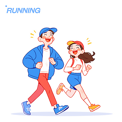 전신 모자 여자 남자 일러스트 가족 청소년 건강 미소 성인 두명 달리기 즐거움 유산소운동 러닝 일러캐릭터 AI파일 캐릭터 잡화 감정 관계 모션 표정 사람 운동 파일형식 벡터