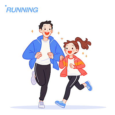 전신 여자 남자 어린이 일러스트 가족 건강 미소 소녀 성인 두명 반짝임 달리기 즐거움 유산소운동 러닝 일러캐릭터 AI파일 캐릭터 감정 관계 모션 표정 사람 운동 파일형식 벡터