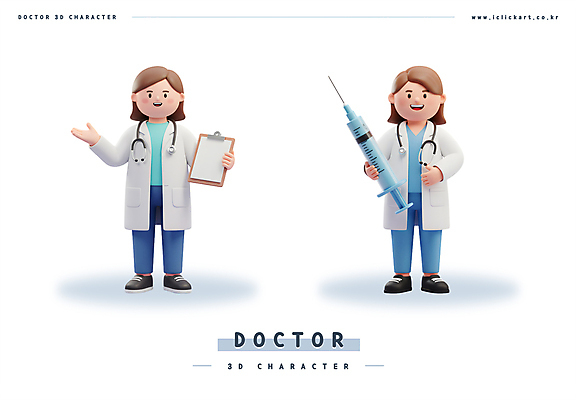 전신 PSD 편집이미지 여자 청진기 3D캐릭터 주사기 미소 들기 성인 두명 3D 손들기 의사가운 수술복 서류판 성인여자만 편집3D 캐릭터 의료기기 모션 표정 사람 사무용품 의사 가운 디지털합성 여자만 성인만 파일형식