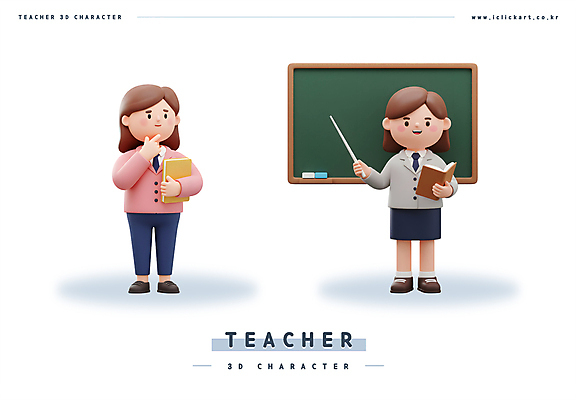 전신 PSD 편집이미지 여자 3D캐릭터 미소 들기 성인 두명 책 3D 강사 교사 칠판 분필 지시봉 성인여자만 편집3D 직업 캐릭터 모션 표정 사람 디지털합성 초크 여자만 성인만 파일형식