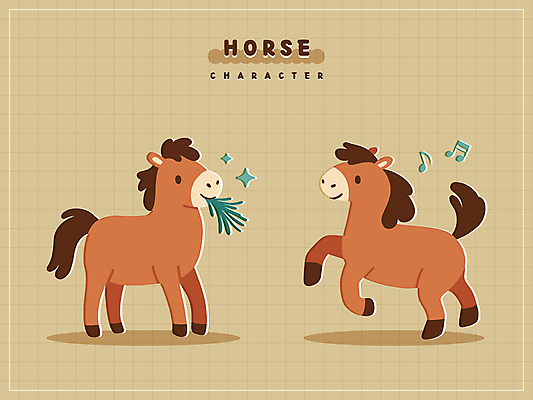 스티커 음표 일러스트 사람없음 반짝임 갈색 귀여움 춤 풀 먹이 격자 말띠 말캐릭터 일러캐릭터 병오년 AI파일 식물 캐릭터 기호 음악 컬러 동물캐릭터 컨셉 무늬 모션 문화예술 십이지신 말_동물 파일형식 벡터 2026년