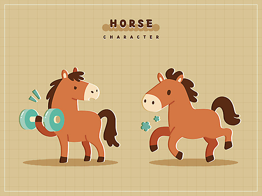 스티커 일러스트 들기 사람없음 달리기 운동 갈색 귀여움 아령 격자 말띠 말캐릭터 일러캐릭터 병오년 AI파일 캐릭터 컬러 동물캐릭터 컨셉 무늬 모션 건강 십이지신 말_동물 파일형식 벡터 2026년