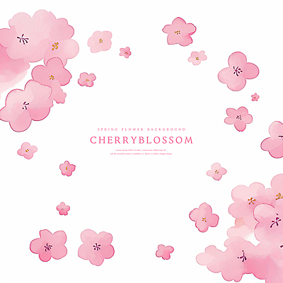 PSD 꽃잎 분홍색 일러스트 수채화 사람없음 벚꽃 번짐 꽃프레임 국내일러스트 꽃 컬러 프레임 파일형식 효과