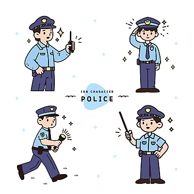 남자 허리손 일러스트 직업캐릭터 미소 들기 여러명 성인 파란색 반짝임 걷기 손전등 경찰복 무전기 경례 경찰모자 경광봉 무전 순찰 성인남자만 일러캐릭터 AI파일 직업 캐릭터 모자_잡화 컬러 포즈 다수 유니폼 통신 모션 무선통신 조명 표정 사람 인사 경찰 남자만 성인만 파일형식 벡터