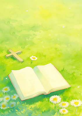 JPG 기독교 십자가 일러스트 잔디 사람없음 연두색 햇빛 성경 봄 들꽃 화창 국내일러스트 AI일러스트 AI콘텐츠 식물 계절 꽃 종교 종교용품 날씨 초록색 태양 파일형식