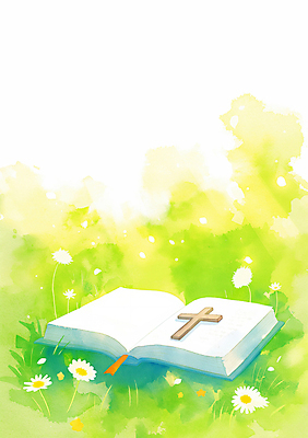 JPG 기독교 십자가 일러스트 밝음 잔디 사람없음 연두색 빛 햇빛 성경 봄 들꽃 화창 국내일러스트 AI일러스트 AI콘텐츠 식물 계절 꽃 종교 종교용품 날씨 초록색 태양 파일형식