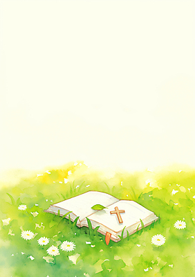 JPG 기독교 십자가 일러스트 밝음 잔디 사람없음 연두색 햇빛 성경 봄 들꽃 화창 국내일러스트 AI일러스트 AI콘텐츠 식물 계절 꽃 종교 종교용품 날씨 초록색 태양 파일형식