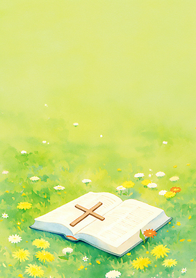 JPG 기독교 십자가 일러스트 잔디 사람없음 연두색 성경 봄 들꽃 민들레 화창 국내일러스트 AI일러스트 AI콘텐츠 식물 계절 꽃 종교 종교용품 날씨 초록색 파일형식