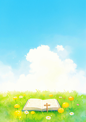 JPG 구름 기독교 하늘색 십자가 일러스트 하늘 밝음 잔디 사람없음 햇빛 맑음 성경 봄 민들레 화창 국내일러스트 AI일러스트 AI콘텐츠 자연요소 식물 계절 꽃 종교 종교용품 날씨 파란색 태양 파일형식