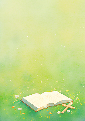 JPG 기독교 십자가 일러스트 잔디 사람없음 연두색 성경 봄 민들레홀씨 화창 국내일러스트 AI일러스트 AI콘텐츠 식물 계절 종교 종교용품 날씨 초록색 민들레 파일형식