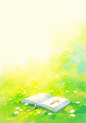 JPG 기독교 십자가 일러스트 밝음 잔디 사람없음 연두색 빛 햇빛 성경 봄 들꽃 화창 국내일러스트 AI일러스트 AI콘텐츠 식물 계절 꽃 종교 종교용품 날씨 초록색 태양 파일형식