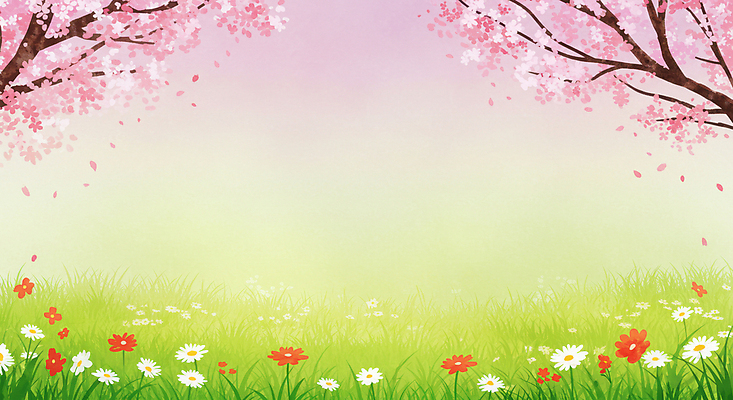 JPG 꽃잎 꽃밭 일러스트 잔디 사람없음 봄풍경 들꽃 벚나무 그라데이션 흩날리기 국내일러스트 AI일러스트 AI콘텐츠 나무 식물 꽃 모션 풍경 봄 벚꽃 파일형식