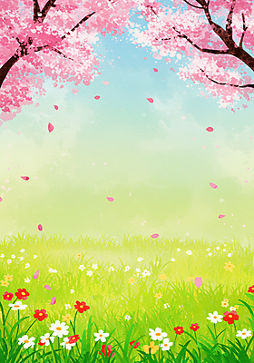JPG 꽃잎 꽃밭 일러스트 잔디 사람없음 봄풍경 들꽃 벚나무 그라데이션 흩날리기 국내일러스트 AI일러스트 AI콘텐츠 나무 식물 꽃 모션 풍경 봄 벚꽃 파일형식